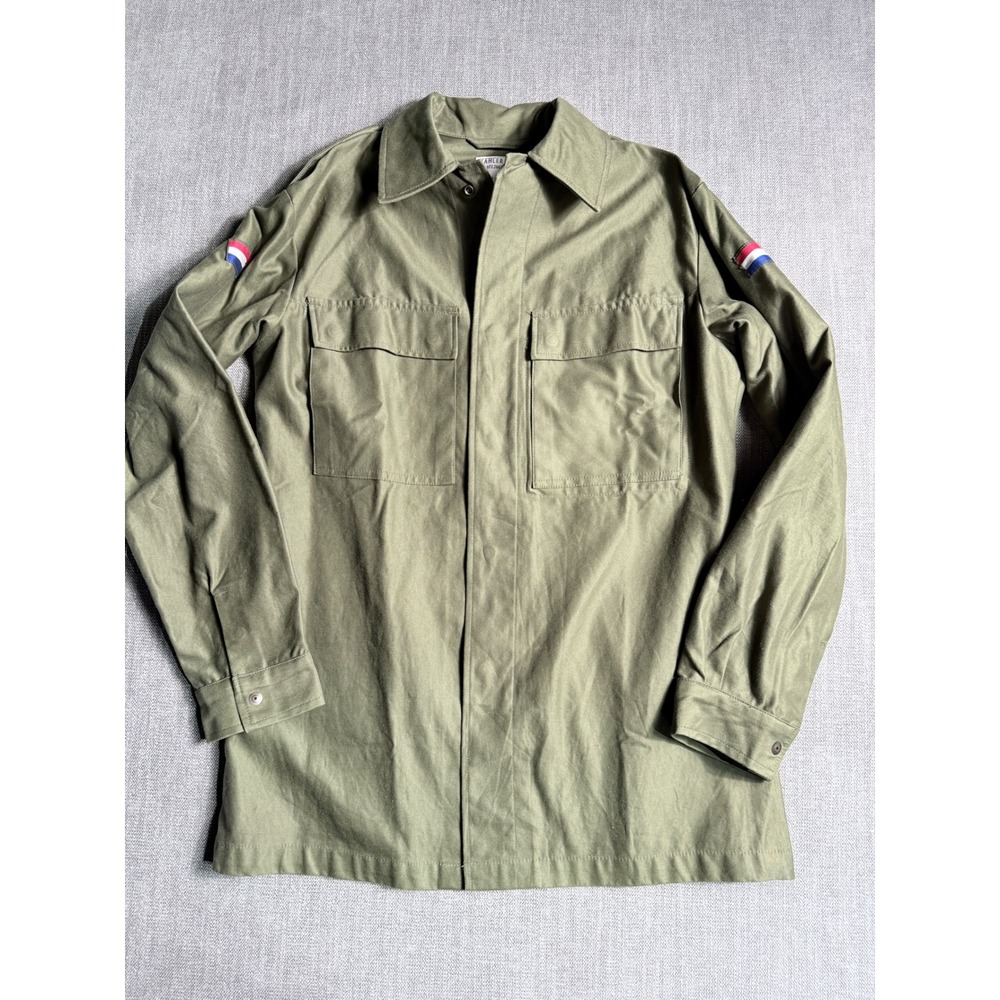 Vintage Dutch Military Field Shirt Wahler 8355 Olive Green Netherlands Flag Med